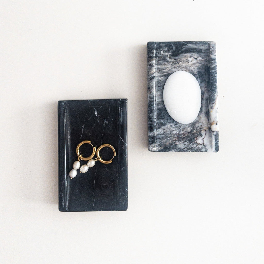 Studio CM | A black and gray marble soap dish 