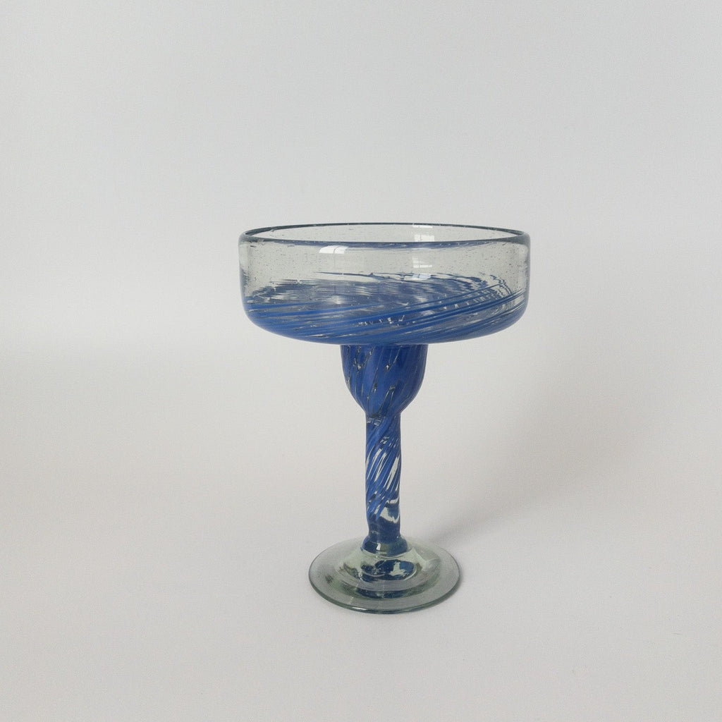 Studio CM | Margarita glass with a blue modern swirl design that were handblown in Jalisco, MX