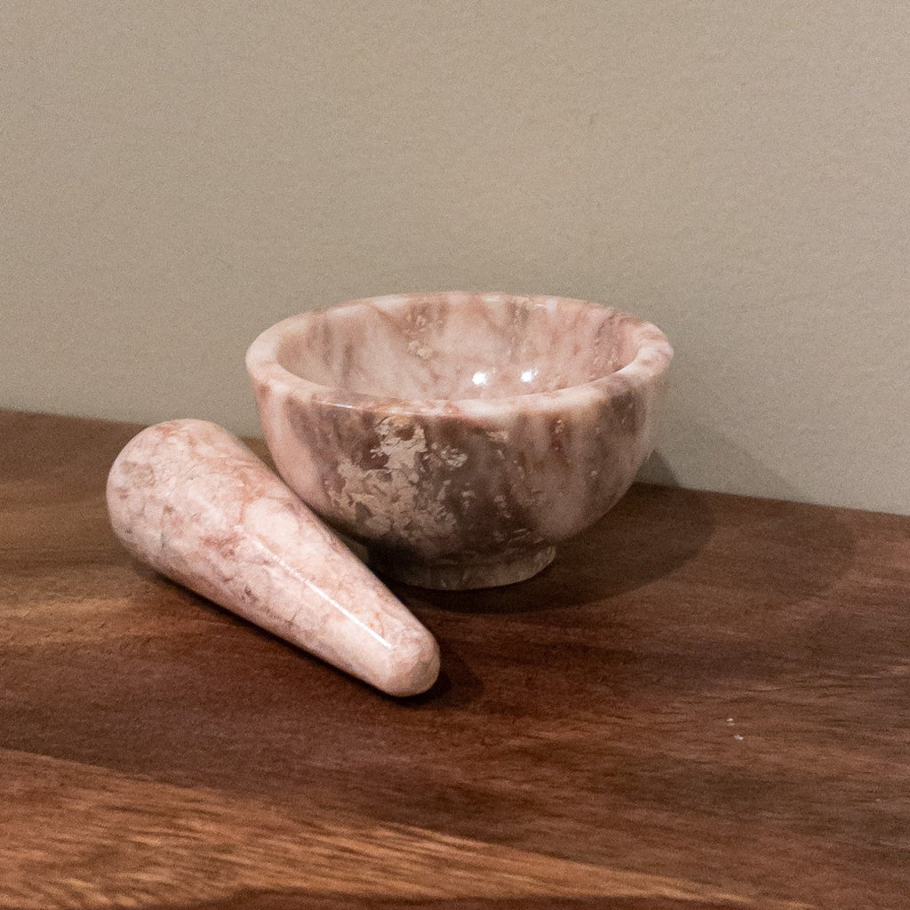 Studio CM | Pink marble mortar and pestle carved by hand in Jalisco Mexico