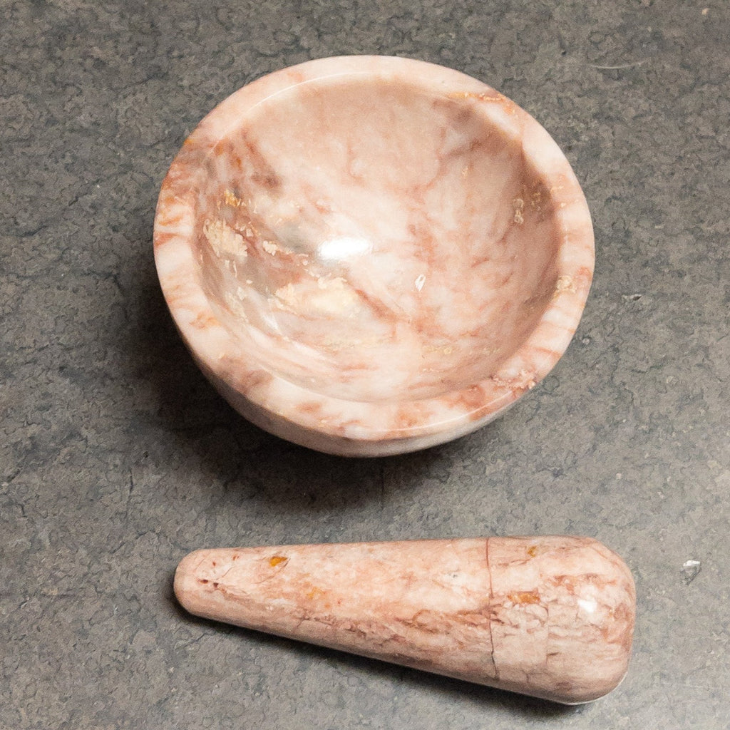 Studio CM | Pink marble mortar and pestle carved by hand in Jalisco Mexico