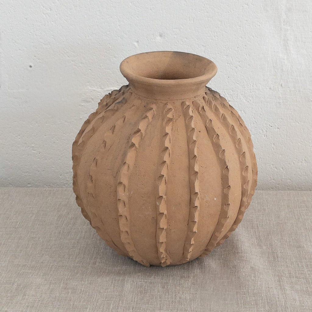 Studio CM | A terracotta colored & textured handmade ceramic vases from Oaxaca Mexico