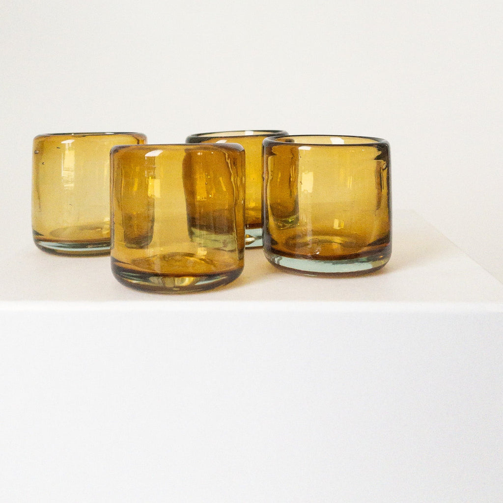 Studio CM | an amber shot glass made from recycled glass in Jalisco Mexico