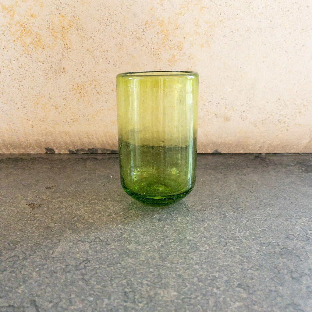 Studio CM | A green handblown glass with a round bottom giving it a modern design. Made in Jalisco Mexico. Set of 6.