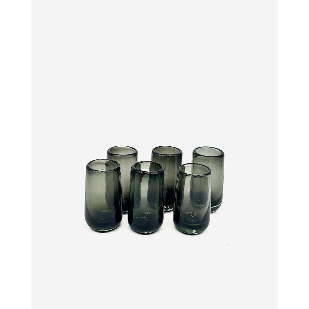 Studio CM | six shot glasses made of handblown black recycled glass