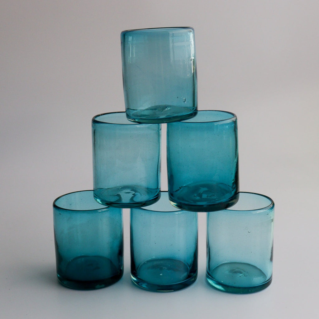 Studio CM | Blue tumblers made from recycled glass. Modern and sustainable glassware from Jalisco, Mexico.