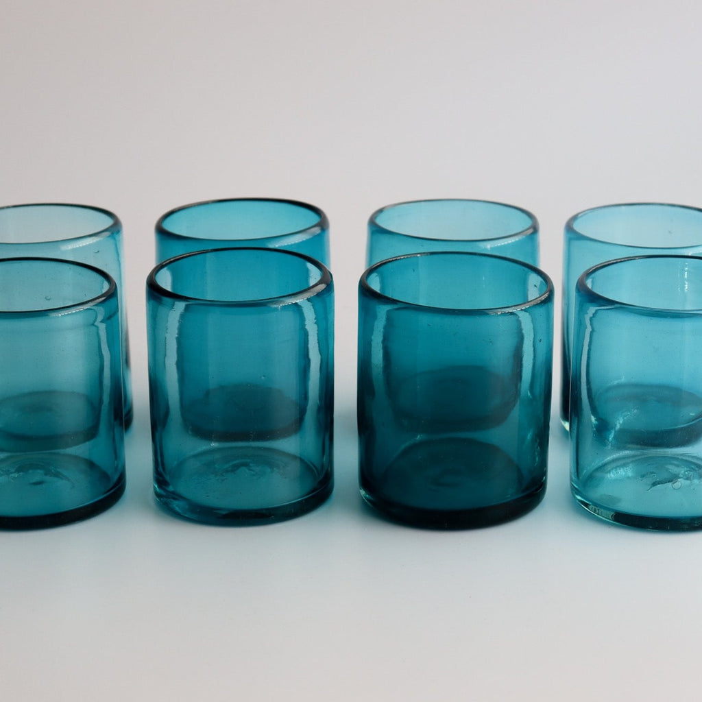 Studio CM | Blue tumblers made from recycled glass. Modern and sustainable glassware from Jalisco, Mexico.