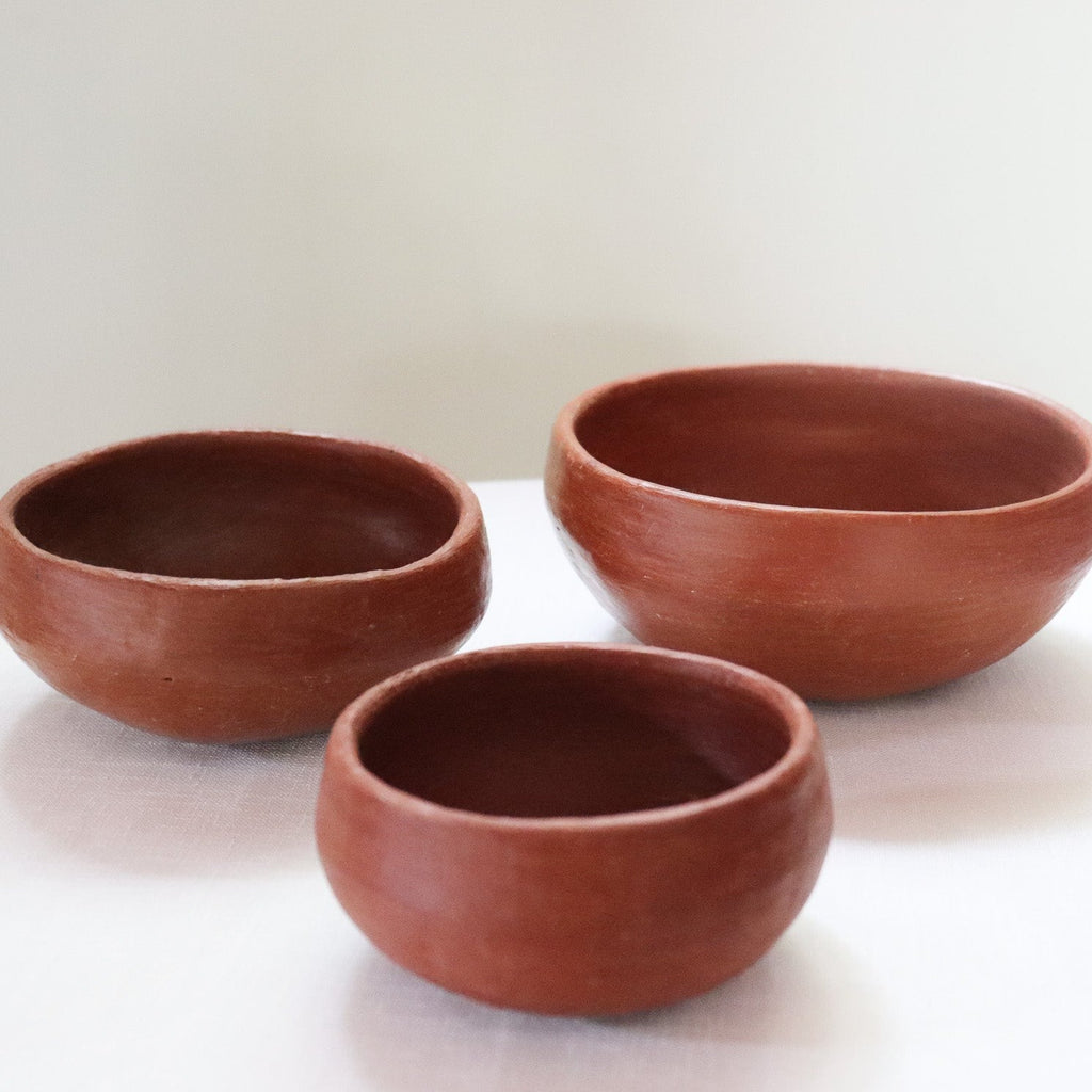 Studio CM | three ceramic nesting bowls each handmade in Oaxaca Mexico from traditional red clay