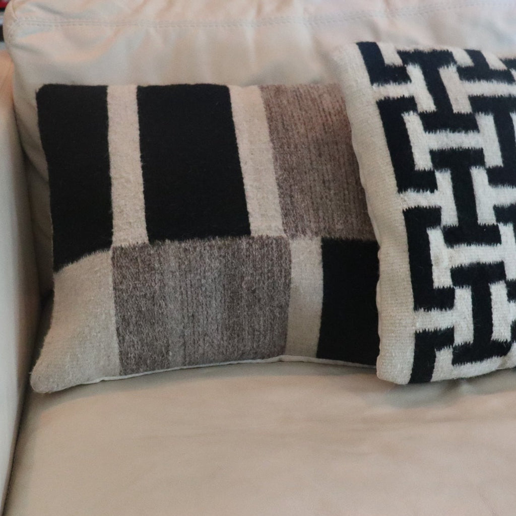 Studio CM | a Zapotec wool handmade pillowcase from Oaxaca in gray, black and white rectangular designs