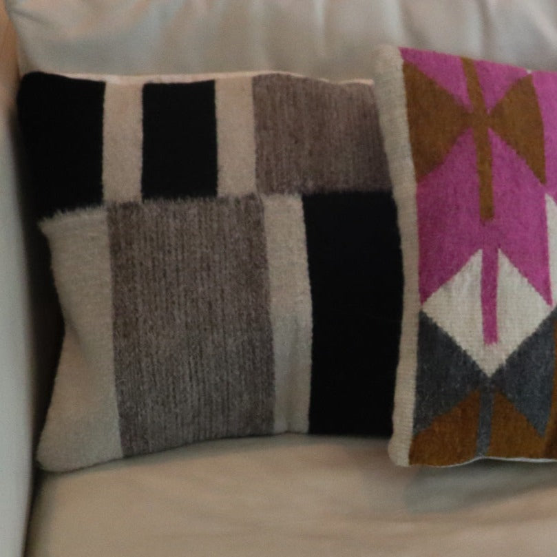 Studio CM | a Zapotec wool handmade pillowcase from Oaxaca in gray, black and white rectangular designs