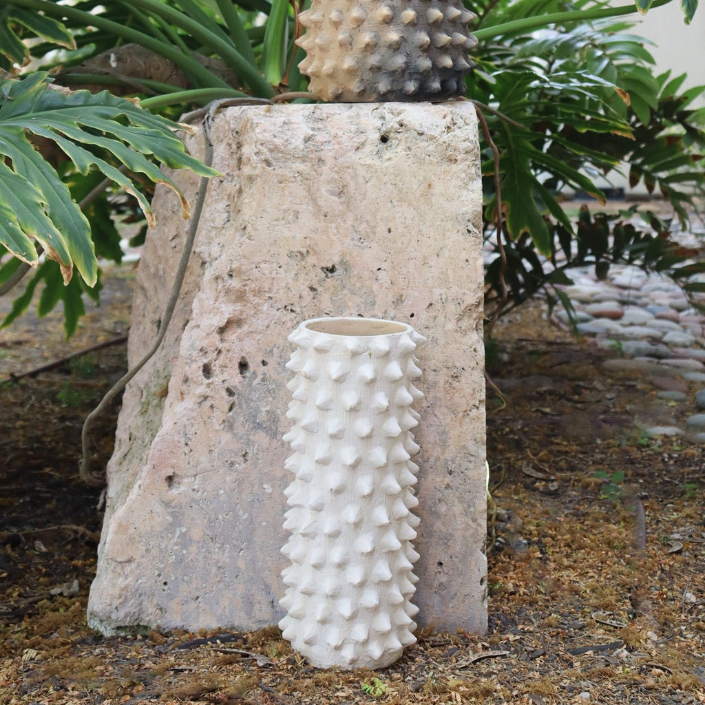 Studio CM | handmade planter with spikes on the outside in a white ceramic color