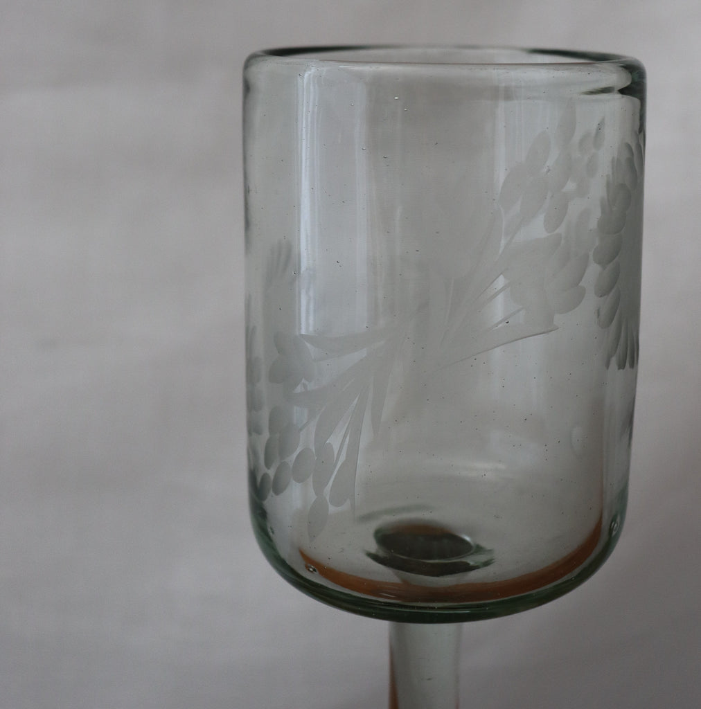 Studio CM | a clear etched glass with stem hand blown in Jalisco Mexico