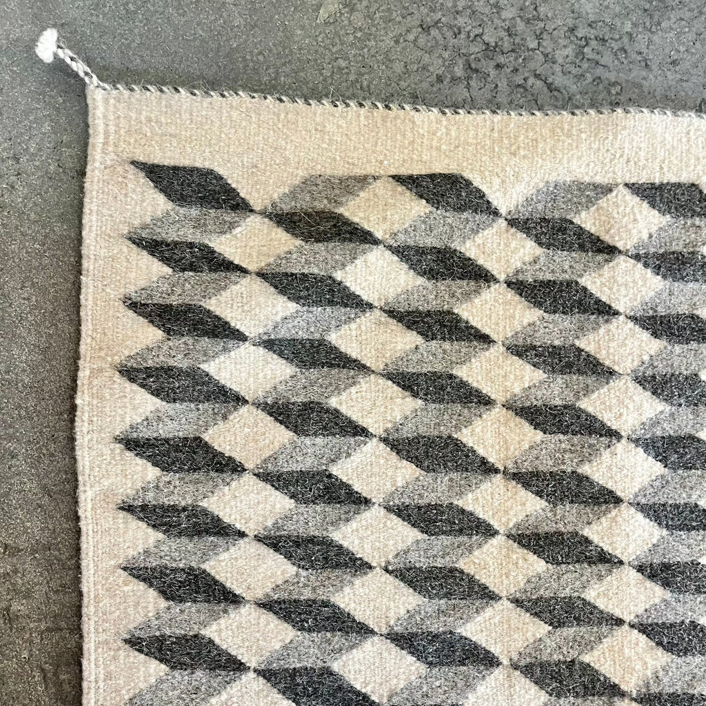 Studio CM | a 5 by 3 foot geometric gray rug. It was handmade in Oaxaca and is made of 100% natural dues and wool. It's gorgeous and washable meant to last. 