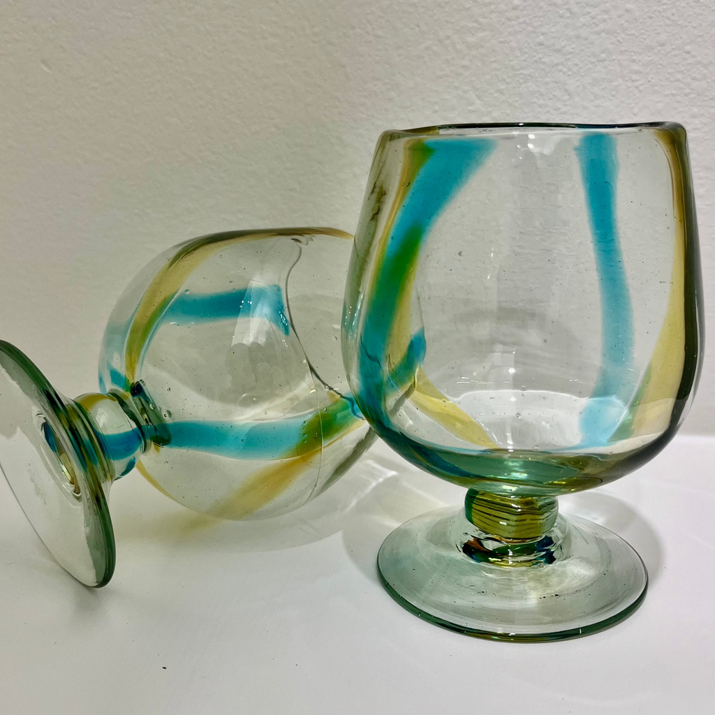 Studio CM | A mini goblet with blue and yellow strand colors hanblown in mexico 