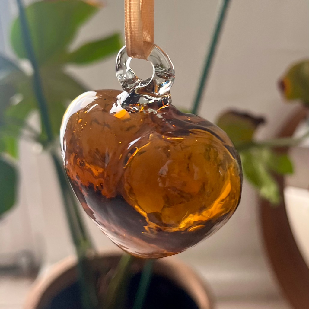 Studio CM | A glass heart ornament made from recycled glass 