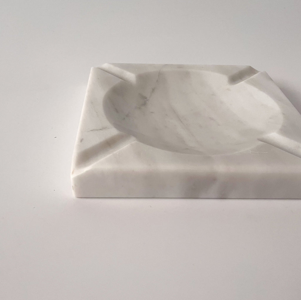 Studio CM | A gray marble ashtray that is hand carved in Jalisco Mexico