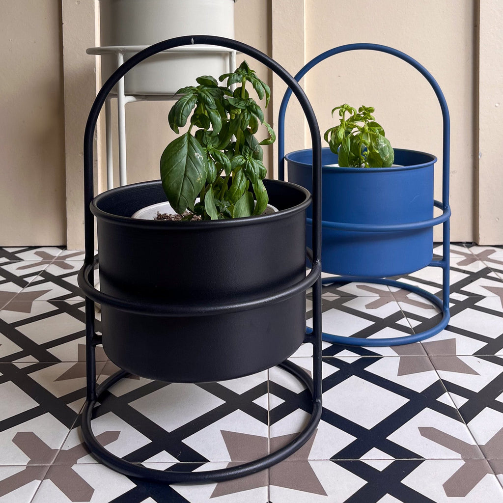 Studio CM | A modern metal floor planter that is a two piece set made for indoor and outdoor