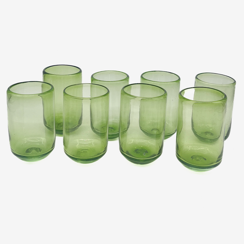 Studio CM | A green handblown glass with a round bottom giving it a modern design. Made in Jalisco Mexico. Set of 6.