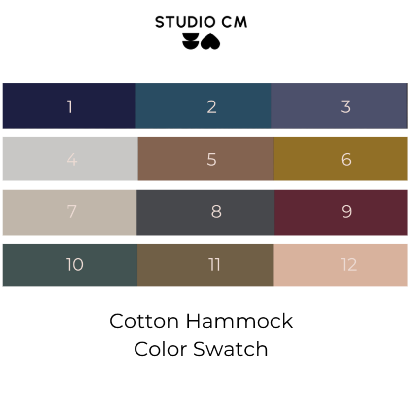 Studio CM | A list of custom colors available for our handmade hammocks. 