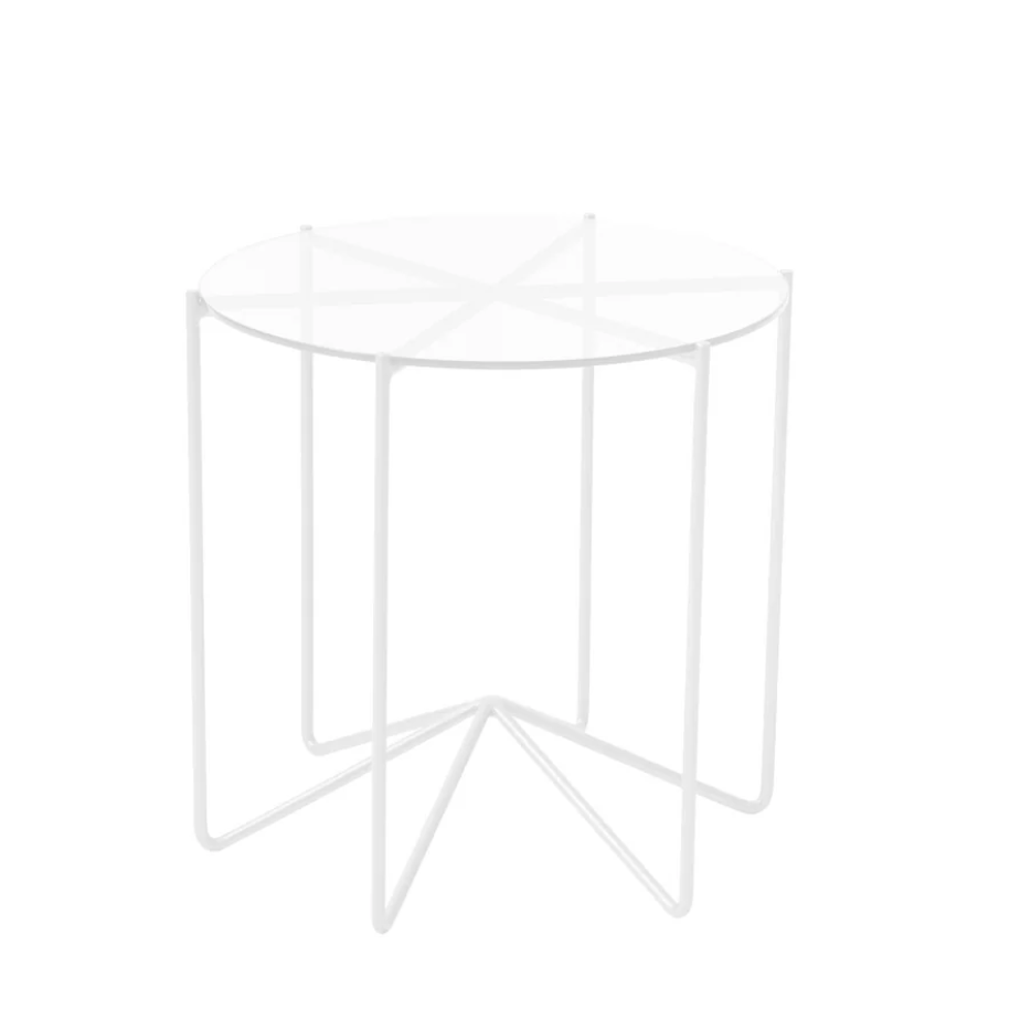 Studio CM | A modern metal side table with a tempered glass top