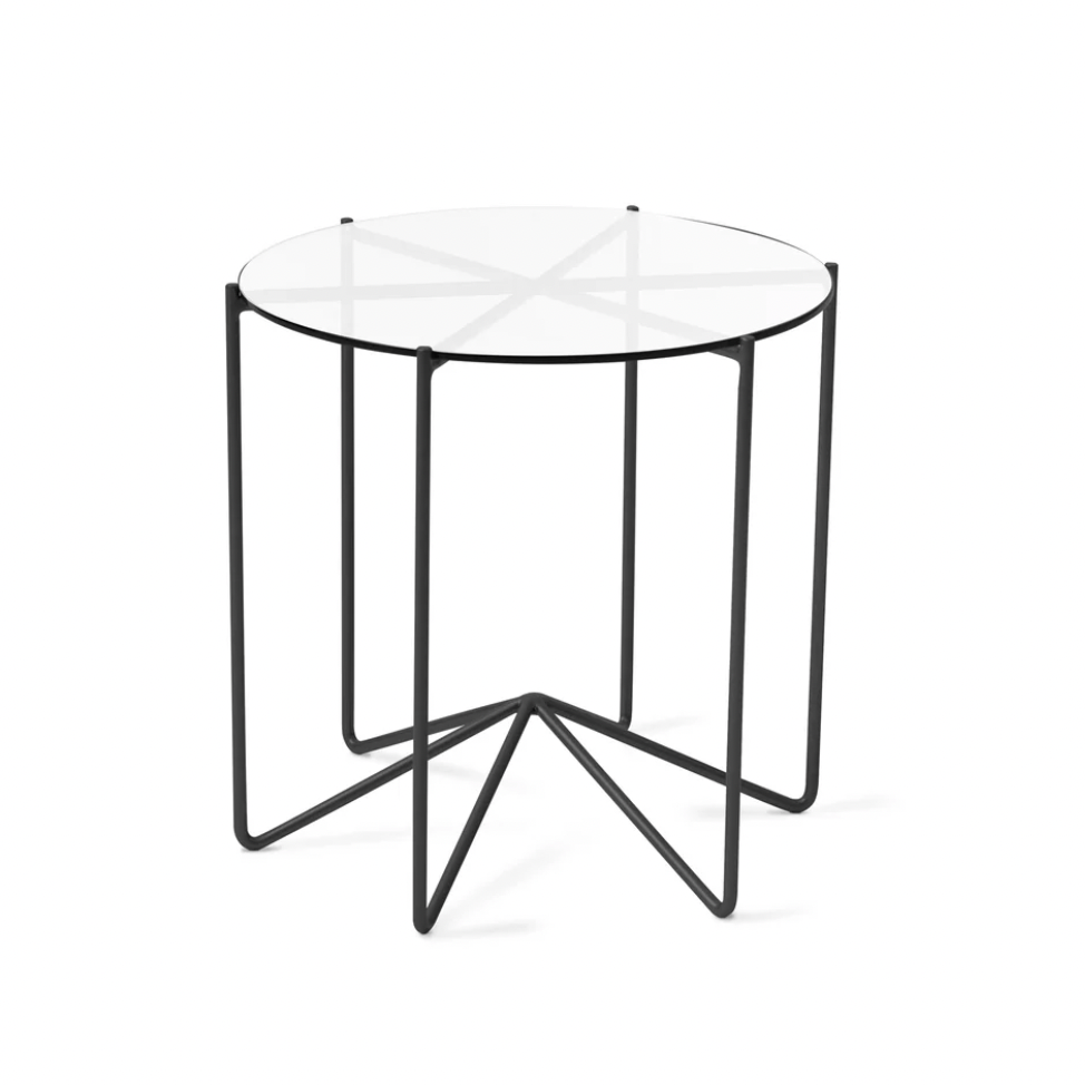 Studio CM | A modern metal side table with a tempered glass top